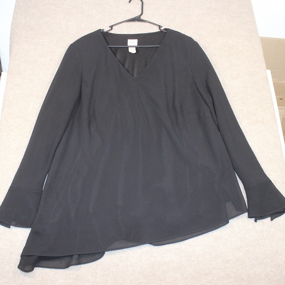 Giorgio Fiorlini Plus Collection Black V-Neck Asymmetrical Tie Cuff Blouse 20W